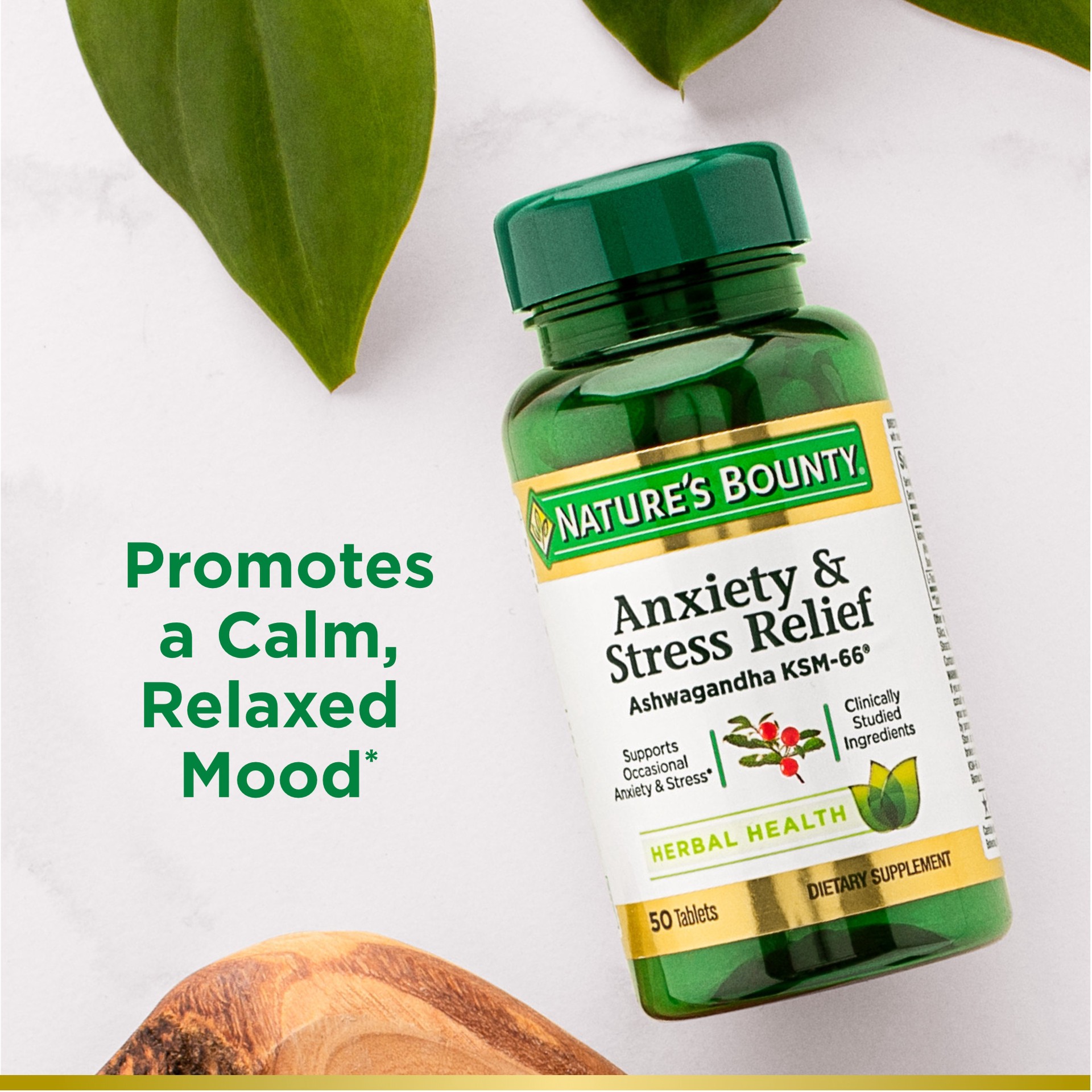 slide 5 of 5, Nature's Bounty Nature''s Bounty Anxiety & Stress Relief Ashwagandha KSM 66, L-Theanine, Dietary Supplement, Tablets, 50 Ct, 50 ct