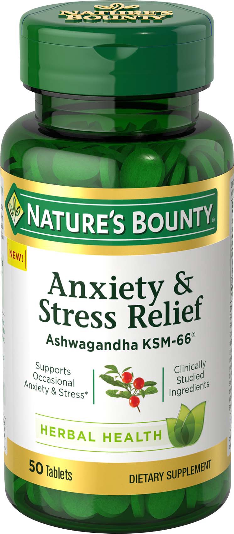 slide 1 of 5, Nature's Bounty Anxiety & Stress Relief Ashwagandha Supplement Tablets, 50 ct
