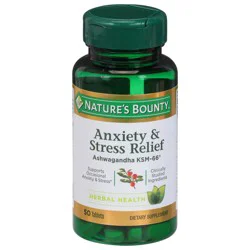 Nature's Bounty Anxiety & Stress Relief Ashwagandha KSM-66 Plus L-Theanine, Tablets, 600 mg
