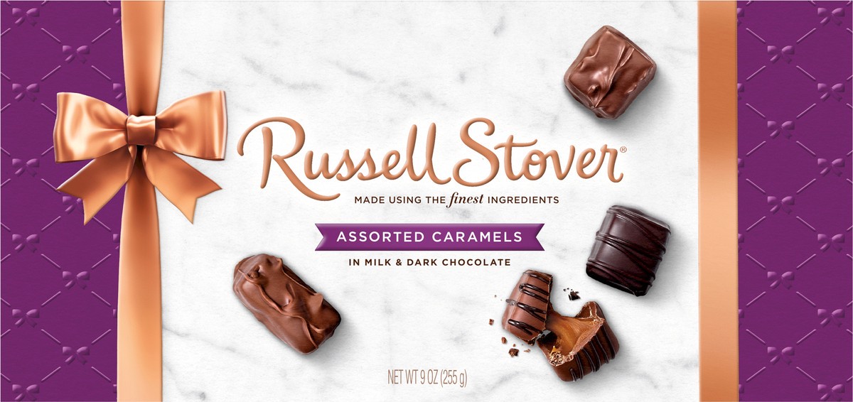 slide 4 of 8, Russell Stover Assorted Caramels Copper Bowline Box, 9 oz