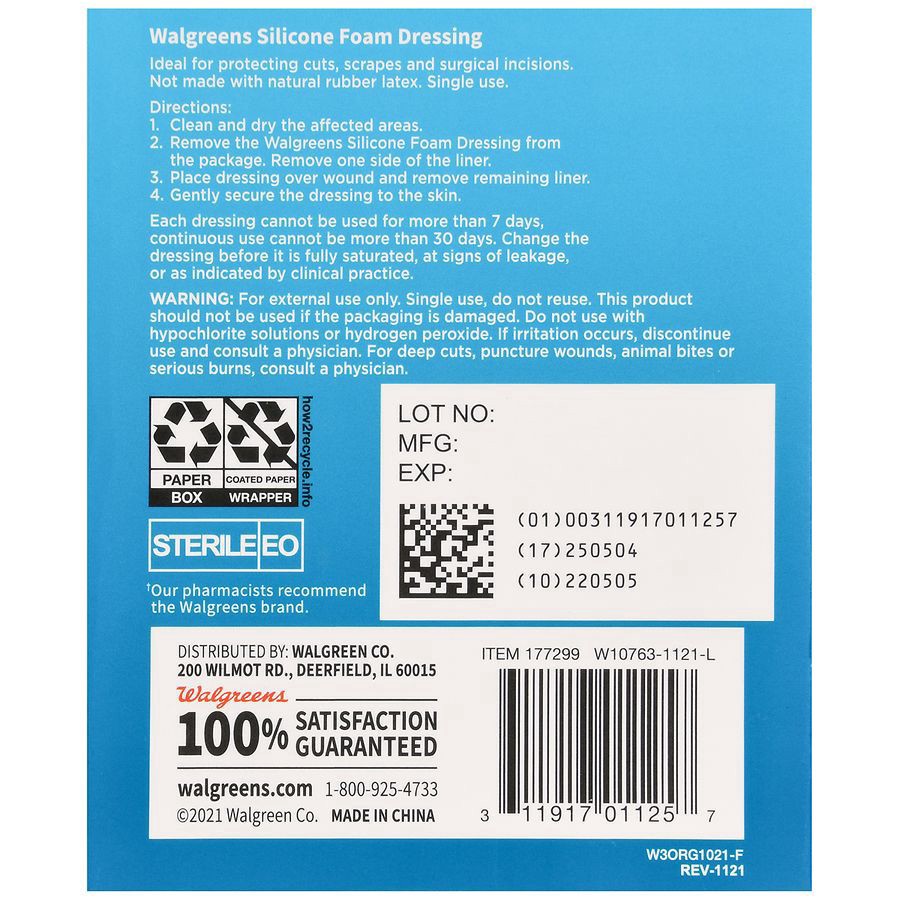 slide 5 of 5, Walgreens Silicone Foam Dressings, 1.6 in x 2 in, 3 ct