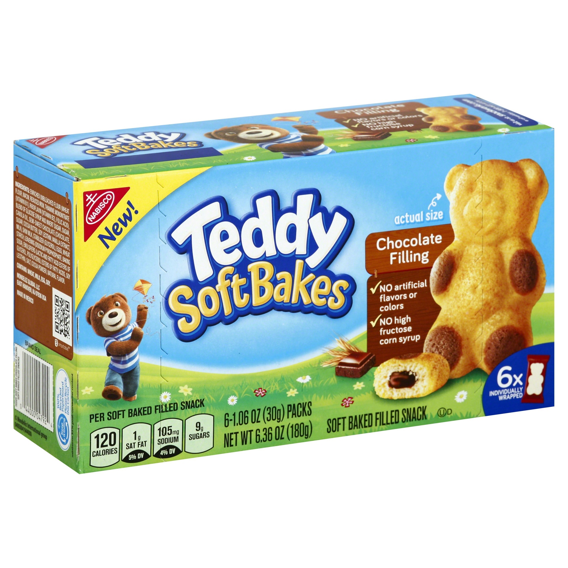 slide 1 of 2, Teddy Grahams Teddy Soft Bakes Chocolate Filling Soft Baked Filled Snacks, 6 ct; 1.06 oz