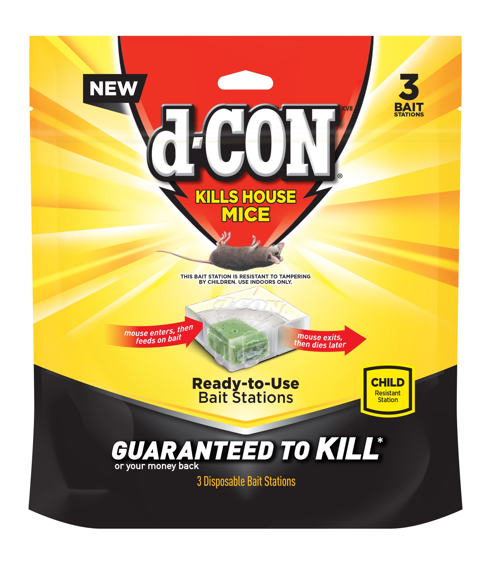 slide 1 of 1, d-Con Disposable Corner Fit Mouse Poison Bait Station, 3 Bait Stations, 3 ct