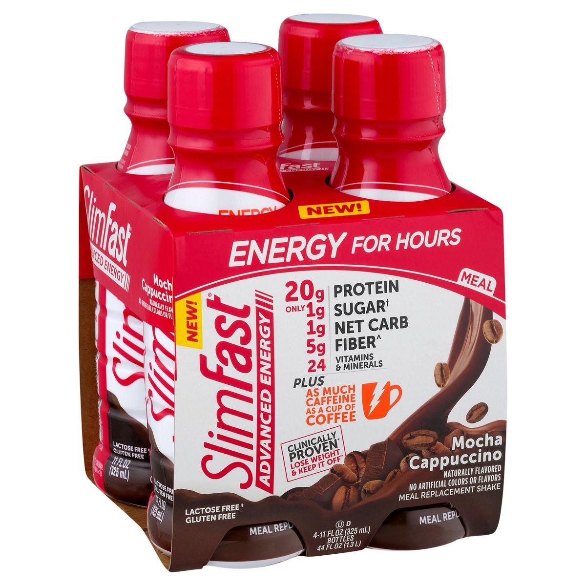 slide 9 of 9, SlimFast Advanced Energy Mocha Cappuccino Shake Meal Replacement 20g of Protein Ready to Drink Pantry Friendly 11 fl oz Bottle 4 Ct, 4 ct; 11 fl oz