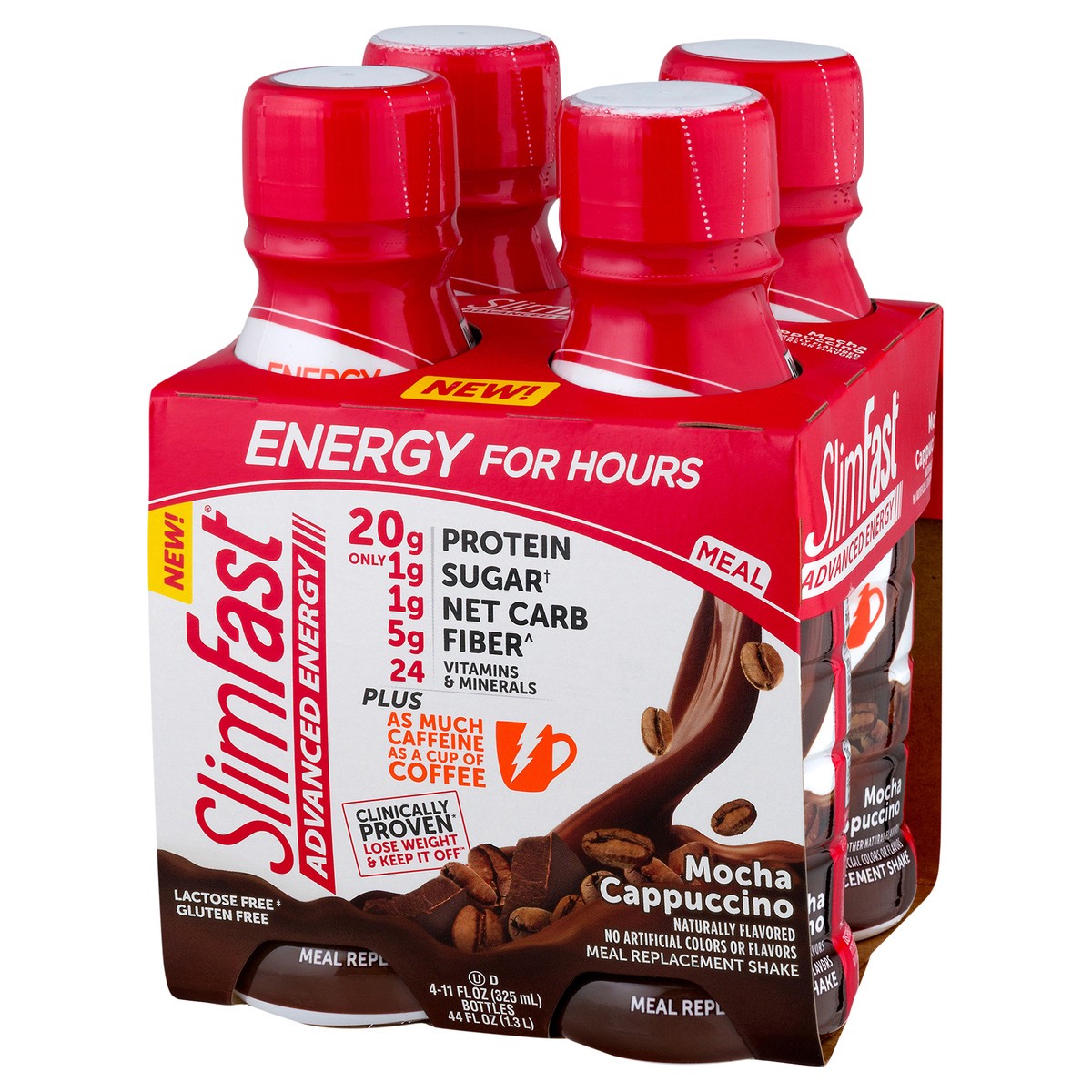 slide 5 of 9, SlimFast Advanced Energy Mocha Cappuccino Shake Meal Replacement 20g of Protein Ready to Drink Pantry Friendly 11 fl oz Bottle 4 Ct, 4 ct; 11 fl oz