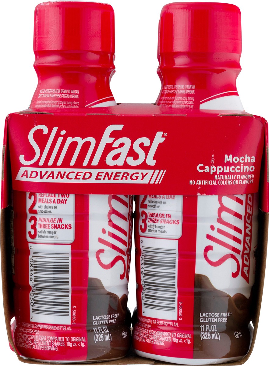 slide 4 of 9, SlimFast Advanced Energy Mocha Cappuccino Shake Meal Replacement 20g of Protein Ready to Drink Pantry Friendly 11 fl oz Bottle 4 Ct, 4 ct; 11 fl oz