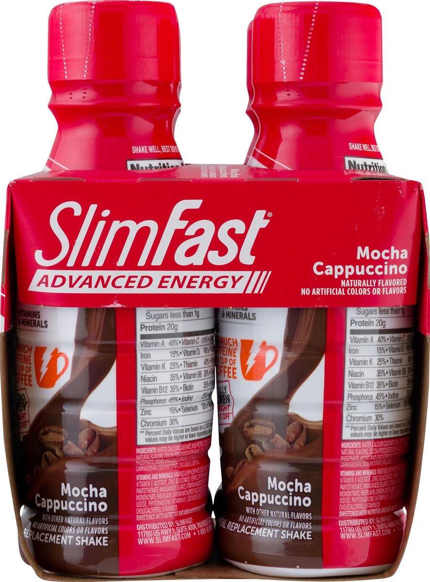 slide 2 of 9, SlimFast Advanced Energy Mocha Cappuccino Shake Meal Replacement 20g of Protein Ready to Drink Pantry Friendly 11 fl oz Bottle 4 Ct, 4 ct; 11 fl oz