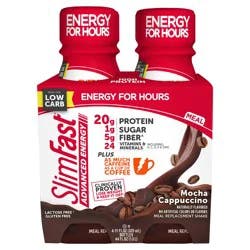 SlimFast Advanced Energy Mocha Cappuccino Shake Meal Replacement 20g of Protein Ready to Drink Pantry Friendly 11 fl oz Bottle 4 Ct