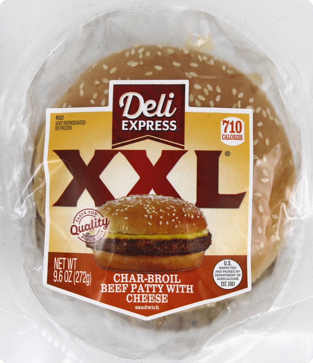 slide 2 of 5, Deli Express Sandwich, Char-Broil Beef Patty with Cheese, 9.6 oz