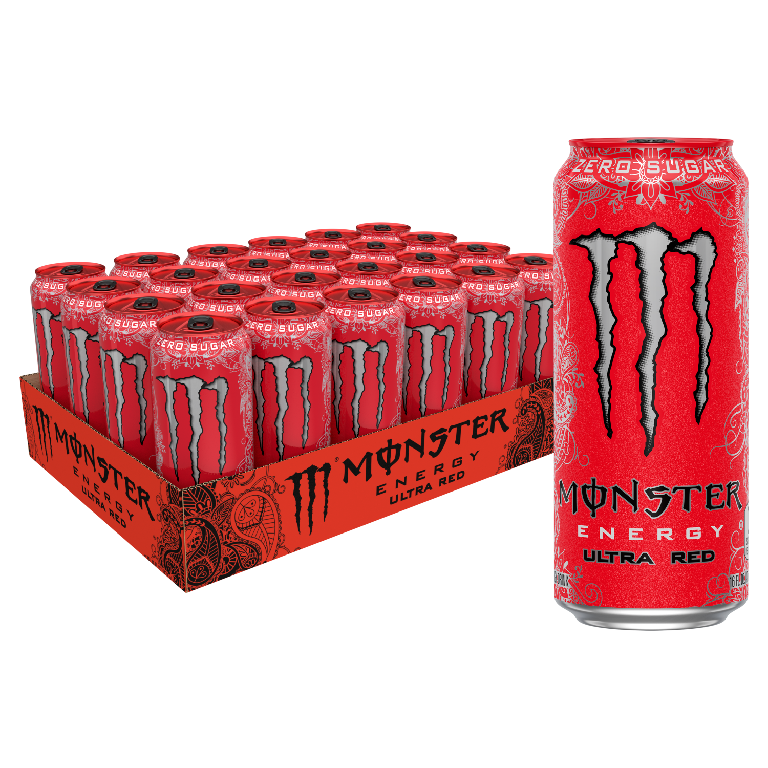 slide 1 of 5, Monster Energy Ultra Red, Sugar Free Energy Drink (Pack of 24, 1 ct