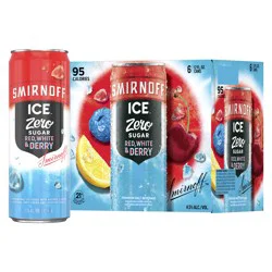 Smirnoff Ice Zero Sugar Red White & Berry, 12 fl oz, 6 Pack Cans