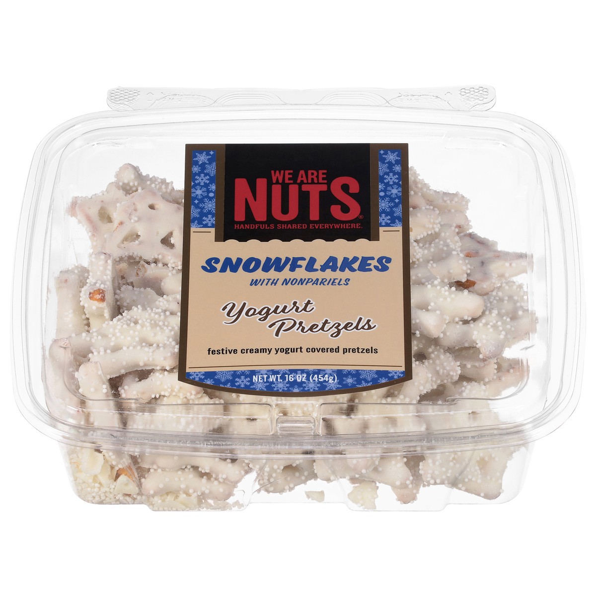 slide 4 of 4, We Are Nuts Yogurt Snowflakes with Nonpariels Pretzels 16 oz, 16 oz
