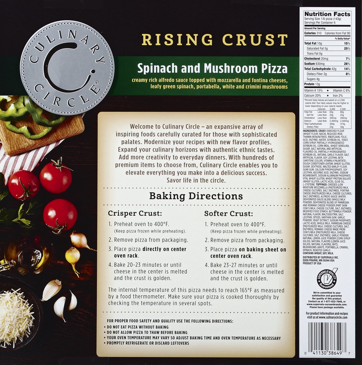 slide 3 of 6, Culinary Cirlce Rising Crust Spinach and Mushroom Pizza, 30.3 oz