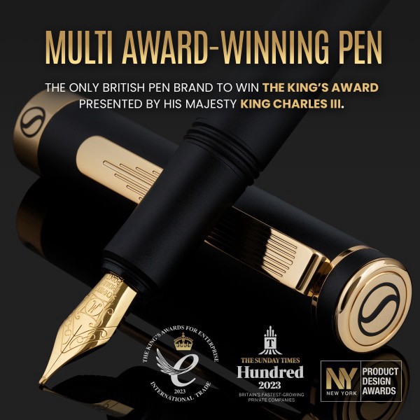 slide 5 of 10, Scriveiner EDC Luxury Fountain Pen, Medium Nib, 0.7 mm, Black Barrel, Black And Blue, 1 ct