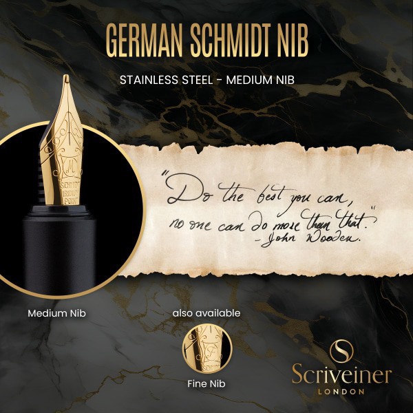 slide 10 of 10, Scriveiner EDC Luxury Fountain Pen, Medium Nib, 0.7 mm, Black Barrel, Black And Blue, 1 ct