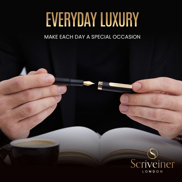 slide 6 of 10, Scriveiner EDC Luxury Fountain Pen, Medium Nib, 0.7 mm, Black Barrel, Black And Blue, 1 ct