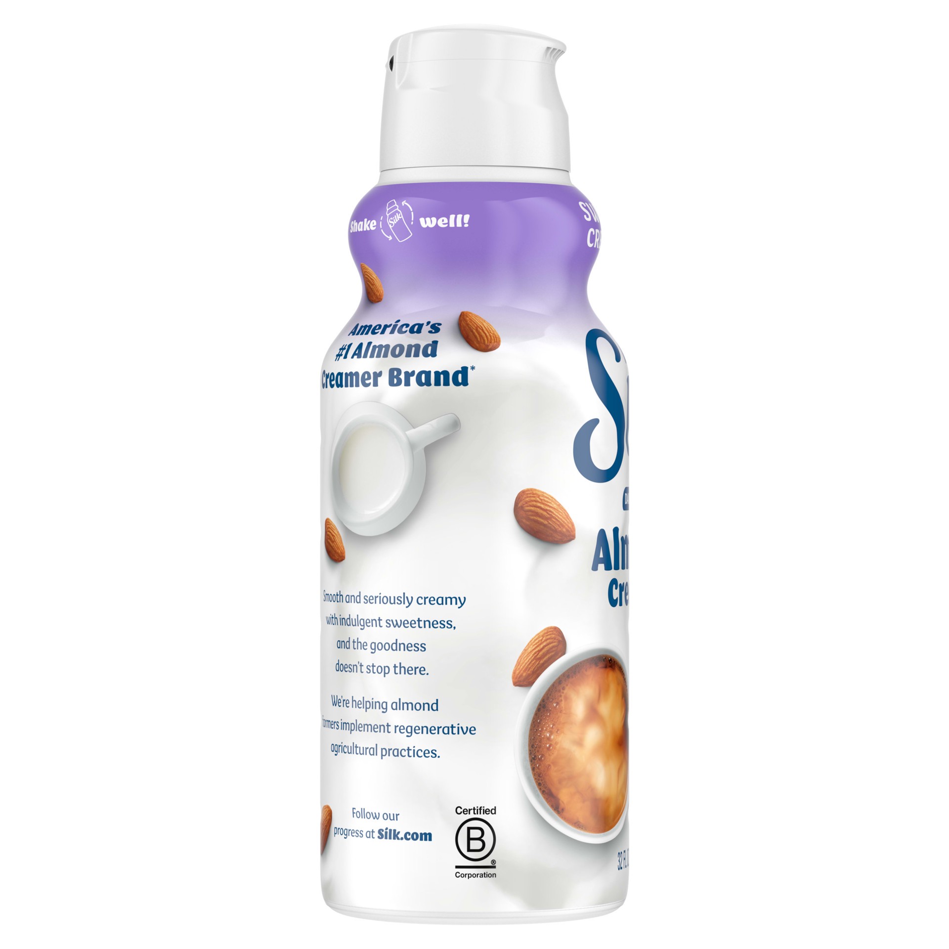 slide 2 of 5, Silk Almond Creamer, Sweet and Creamy, Smooth, Lusciously Creamy Dairy Free and Gluten Free Creamer From the No. 1 Brand of Plant Based Creamers, 32 FL OZ Carton, 32 fl oz