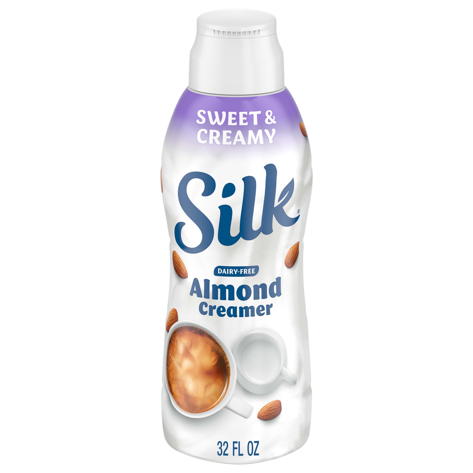 slide 1 of 5, Silk Almond Creamer, Sweet and Creamy, Smooth, Lusciously Creamy Dairy Free and Gluten Free Creamer From the No. 1 Brand of Plant Based Creamers, 32 FL OZ Carton, 32 fl oz