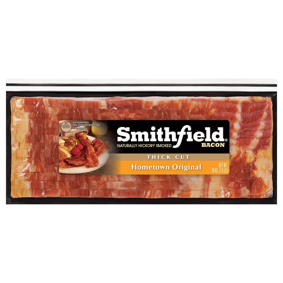 slide 1 of 9, Smithfield Hometown Original Thick Cut Bacon, 24 oz, 24 oz