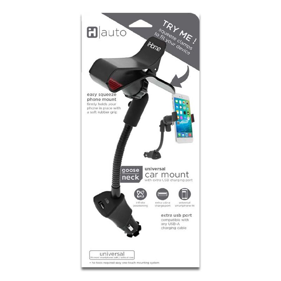 slide 1 of 1, iHome Black Universal Gooseneck Car Mount, 1 ct