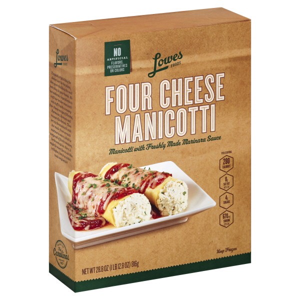 slide 1 of 1, Lowes Foods Four Cheese Manicotti, 28.8 oz