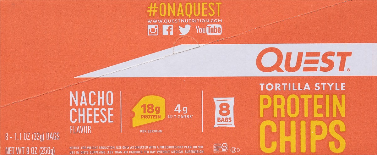 slide 8 of 9, Quest Tortilla Style Nacho Cheese Flavor Protein Chips 8 - 1.1 oz Bags, 9 oz