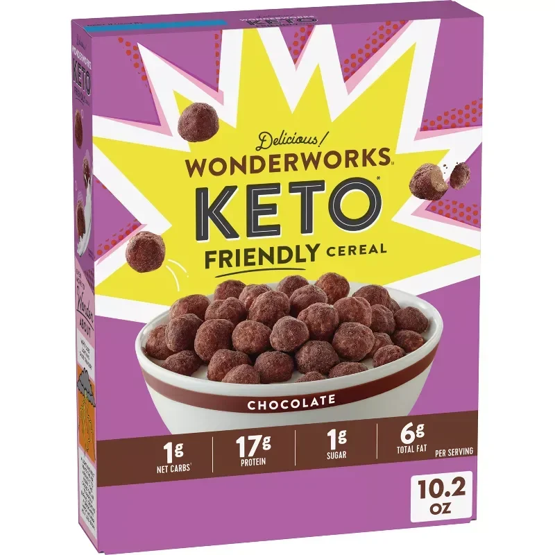 slide 1 of 8, Wonderworks Chocolate Wonderworks Keto Friendly Breakfast Cereal, Keto Friendly Snack, 1g sugar, 10.2 oz, 10.2 oz
