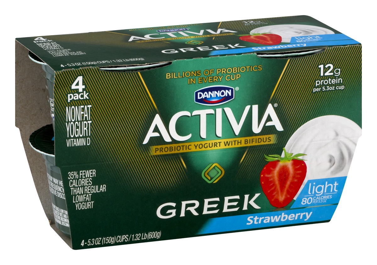 slide 2 of 9, Dannon Activia Light Greek Probiotic Blended Nonfat Yogurt Strawberry 5.3oz 4 Pack, 4 ct; 5.3 oz