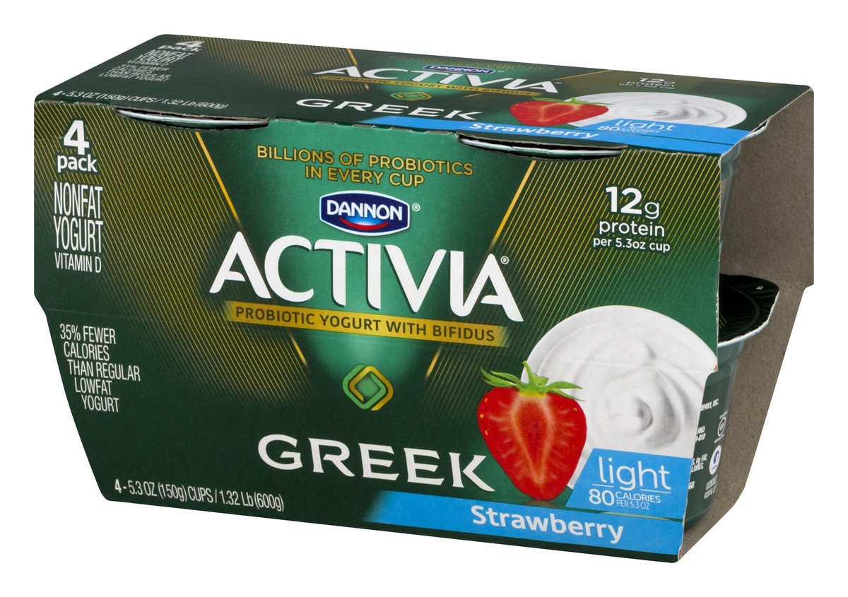 slide 4 of 9, Dannon Activia Light Greek Probiotic Blended Nonfat Yogurt Strawberry 5.3oz 4 Pack, 4 ct; 5.3 oz