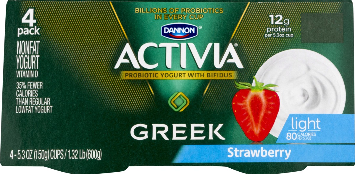 slide 5 of 9, Dannon Activia Light Greek Probiotic Blended Nonfat Yogurt Strawberry 5.3oz 4 Pack, 4 ct; 5.3 oz