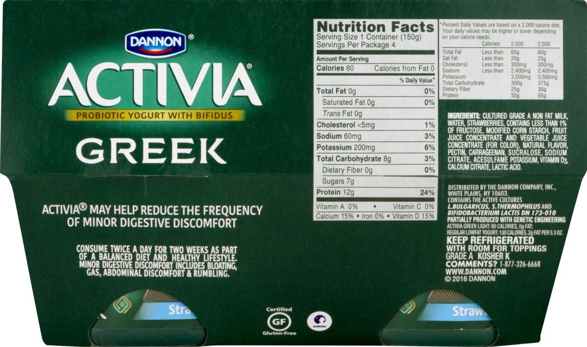 slide 9 of 9, Dannon Activia Light Greek Probiotic Blended Nonfat Yogurt Strawberry 5.3oz 4 Pack, 4 ct; 5.3 oz