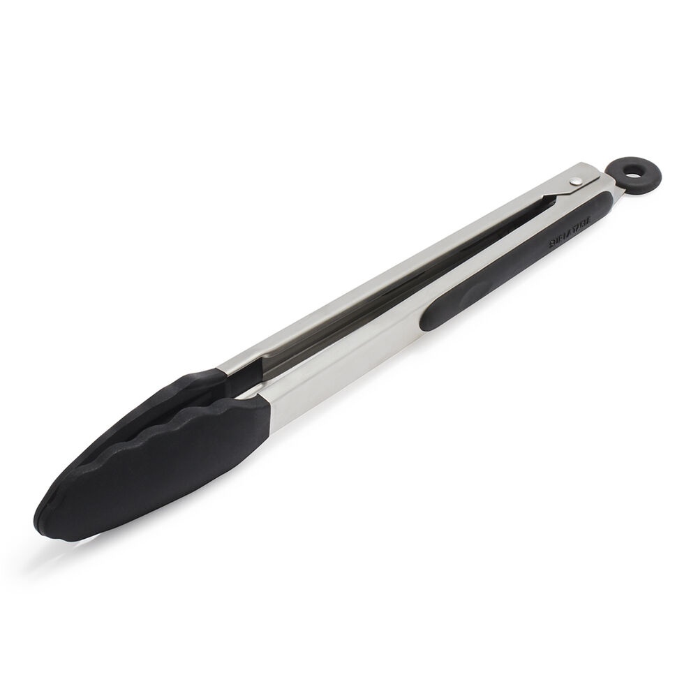 slide 1 of 1, Sur La Table Silicone-Tipped Tongs, Black, 12 in