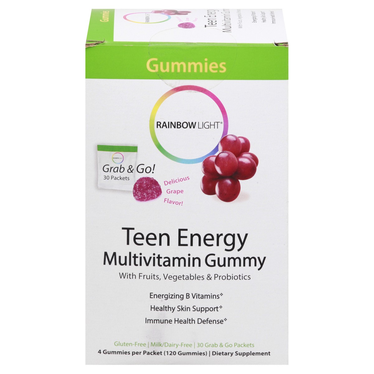 slide 1 of 9, Rainbow Light Teen Energy Multivitamin Gummy, 30 Grab & Go Packets, 30 ct