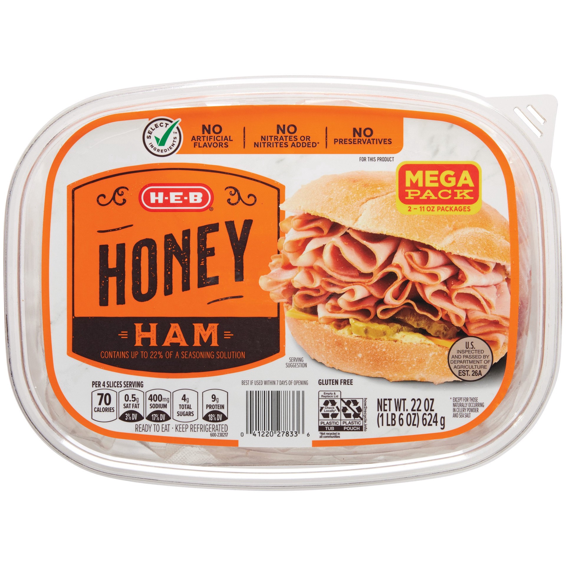 slide 1 of 1, H-E-B Honey Ham Lunch Meat - Mega Pack, 22 oz