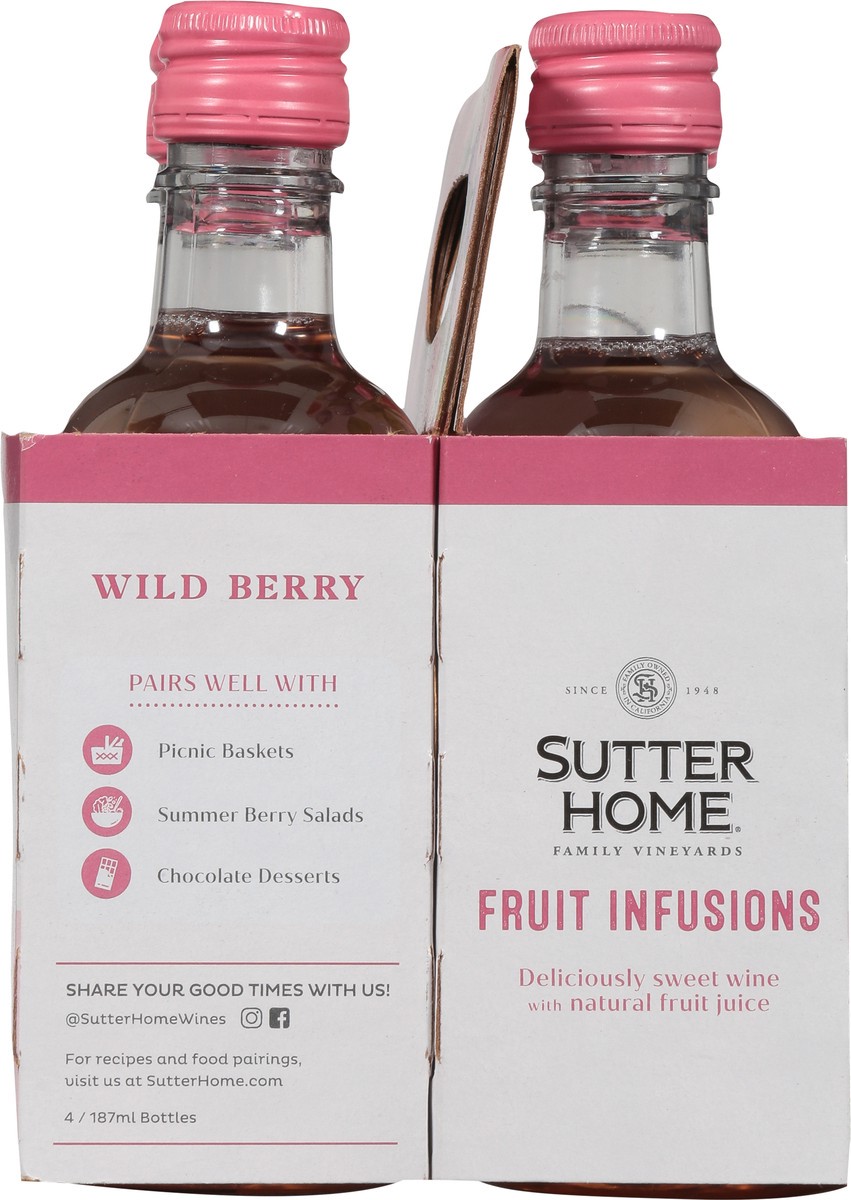 slide 7 of 9, Sutter Home Fruit Infusions Wild Berry White Wine, 187mL Wine Bottles (4 Pack), 187 ml