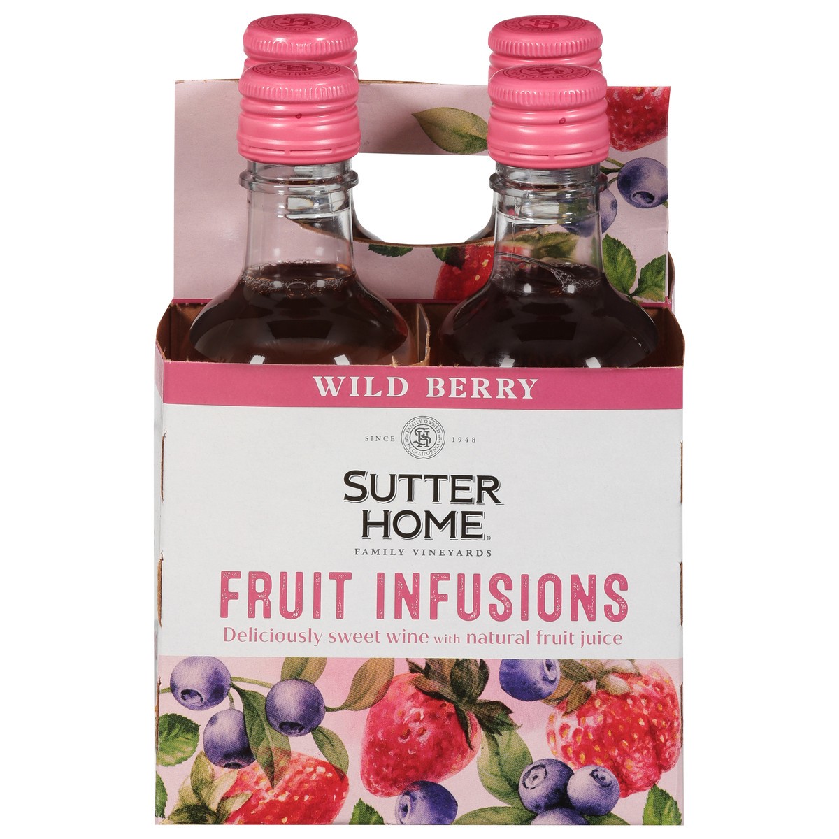 slide 1 of 9, Sutter Home Fruit Infusions Wild Berry White Wine, 187mL Wine Bottles (4 Pack), 187 ml