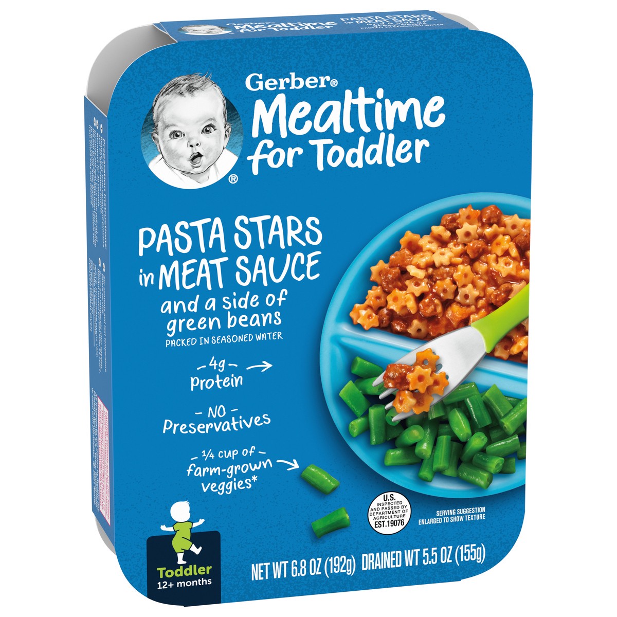 slide 6 of 9, Gerber Pasta Stars in Meat Sauce and a Side of Green Beans, 5.3 oz