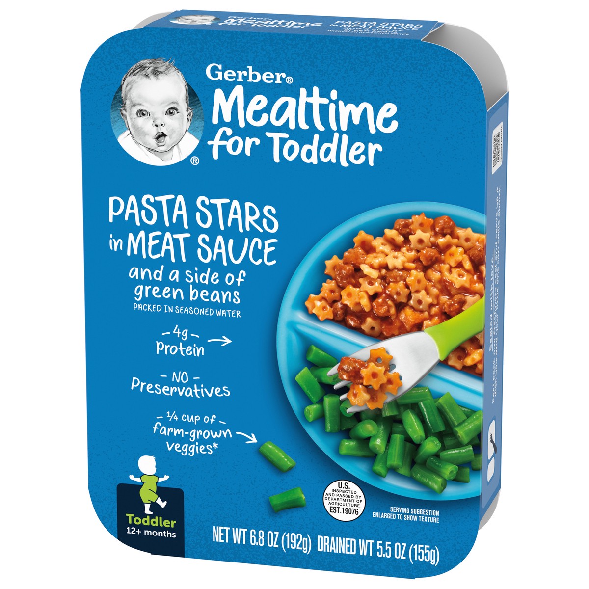 slide 3 of 9, Gerber Pasta Stars in Meat Sauce and a Side of Green Beans, 5.3 oz