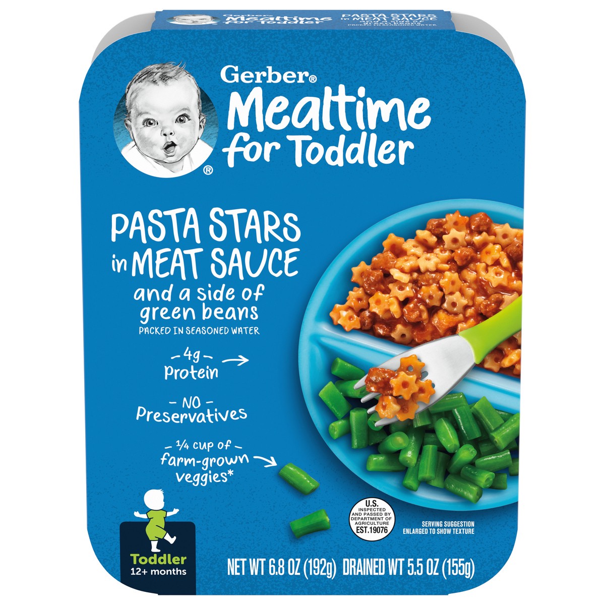 slide 1 of 9, Gerber Pasta Stars in Meat Sauce and a Side of Green Beans, 5.3 oz