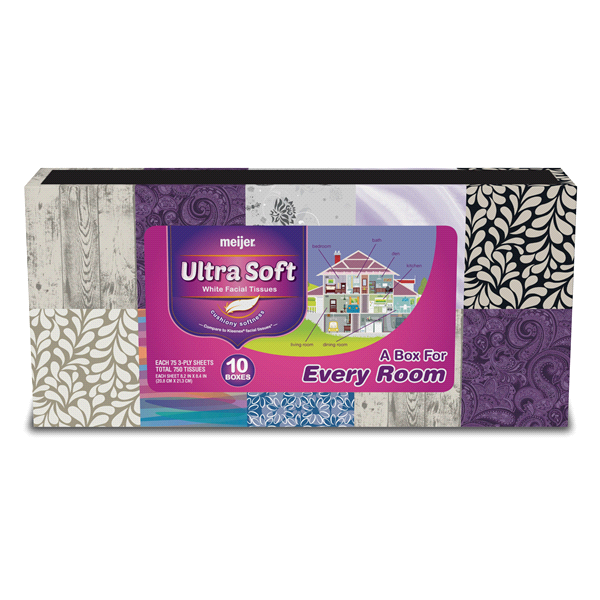 slide 1 of 1, Meijer Ultra Soft Facial Tissue 3-Ply Cube, 10 ct