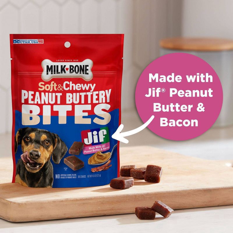 slide 4 of 5, Milk-Bone Peanut Buttery Bites Soft Dog Treats With Real Peanut Butter & Bacon, 4.5-Oz. Bag, 4.5 oz