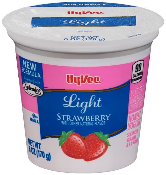 slide 1 of 1, Hy-vee Strawberry Light Nonfat Yogurt, 6 oz