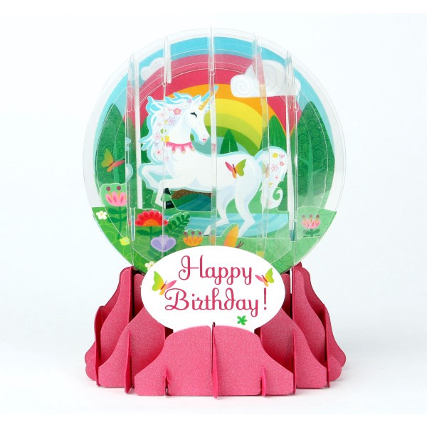 slide 1 of 1, Up with Paper Everyday Pop-Up Greeting Card, Snow Globe, Unicorn, 5 in x 3 3/4 in