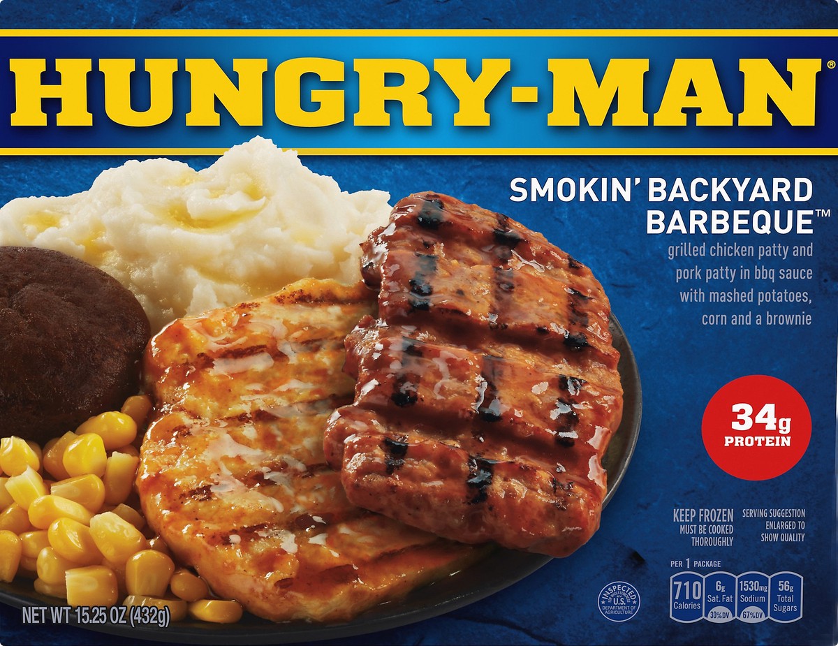 slide 1 of 12, Hungry-Man Smokin' Backyard Barbeque, Frozen Meal, 15.25 oz, 15.25 oz