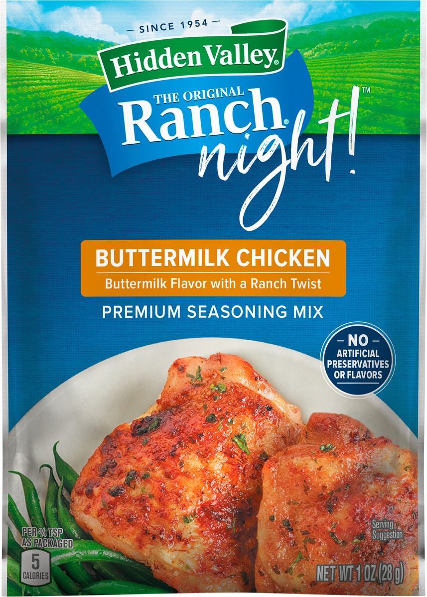 slide 8 of 9, Hidden Valley Ranch Night!™ Buttermilk Chicken Premium Seasoning Mix, Buttermilk Flavor with a Ranch Twist, 1 Packet, 1 oz