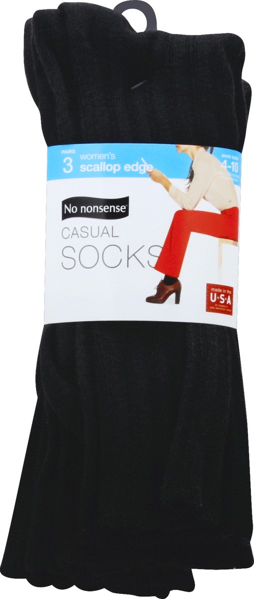 slide 5 of 6, No Nonsense Socks, Casual, Black, Women's, Scallop Edge, 3 ct