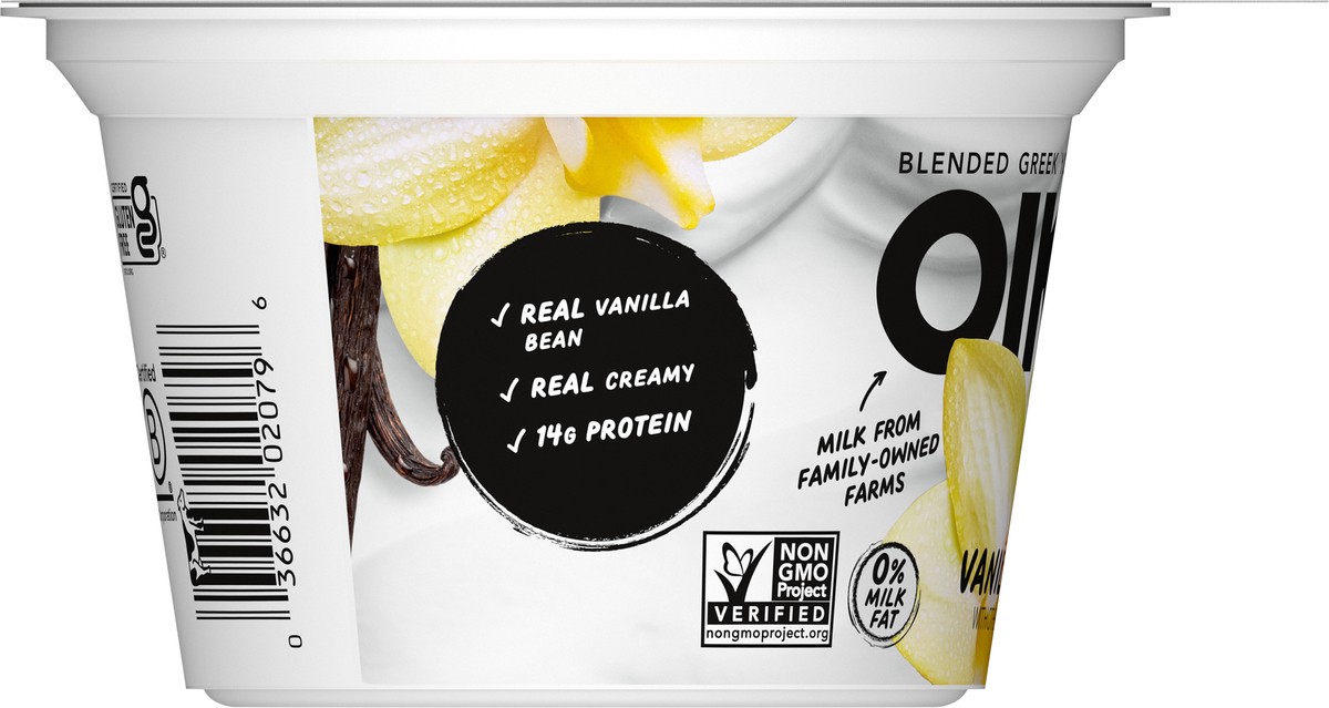 slide 10 of 13, Oikos Blended Vanilla Bean Nonfat Greek Yogurt, 14g protein, 100 Calories and 0% Milk Fat, High Protein Yogurt, 5.3 OZ Cup, 5.3 oz