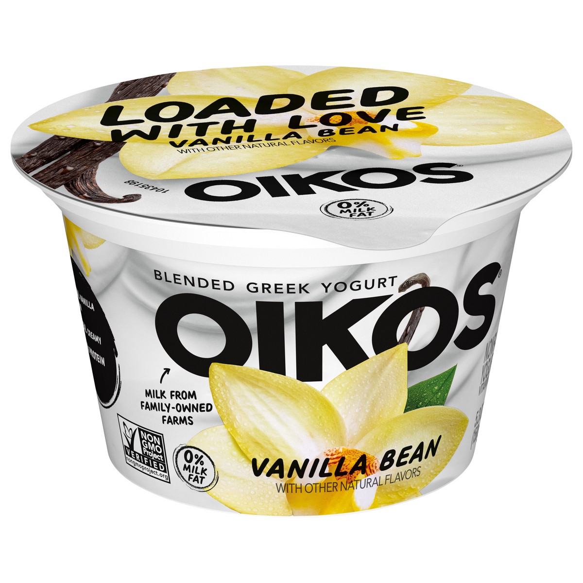 slide 11 of 13, Oikos Blended Vanilla Bean Nonfat Greek Yogurt, 14g protein, 100 Calories and 0% Milk Fat, High Protein Yogurt, 5.3 OZ Cup, 5.3 oz