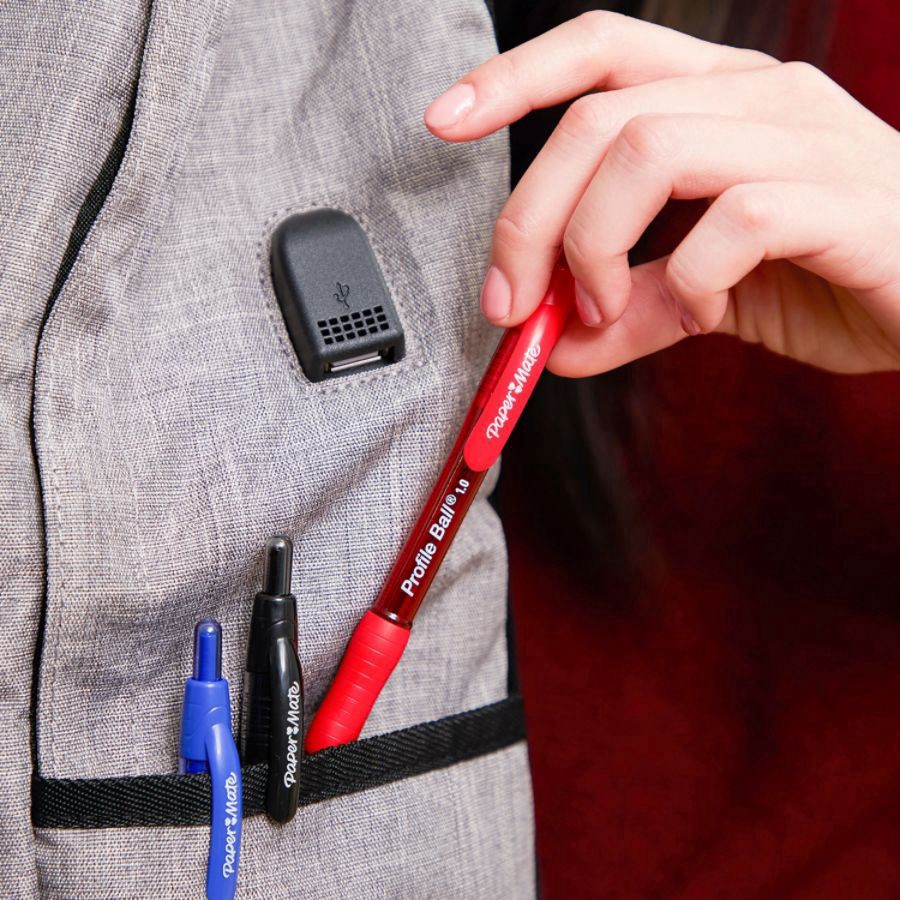 slide 3 of 5, Paper Mate Ballpoint Pen, Profile Retractable Pen, Medium Point (1.0Mm), Blue, 12 Count, 1 ct