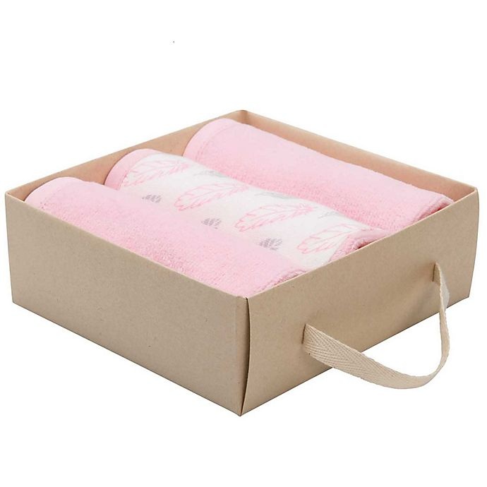 slide 2 of 3, Elegant Baby Organic Washcloth Set - Pink Feather Print, 3 ct